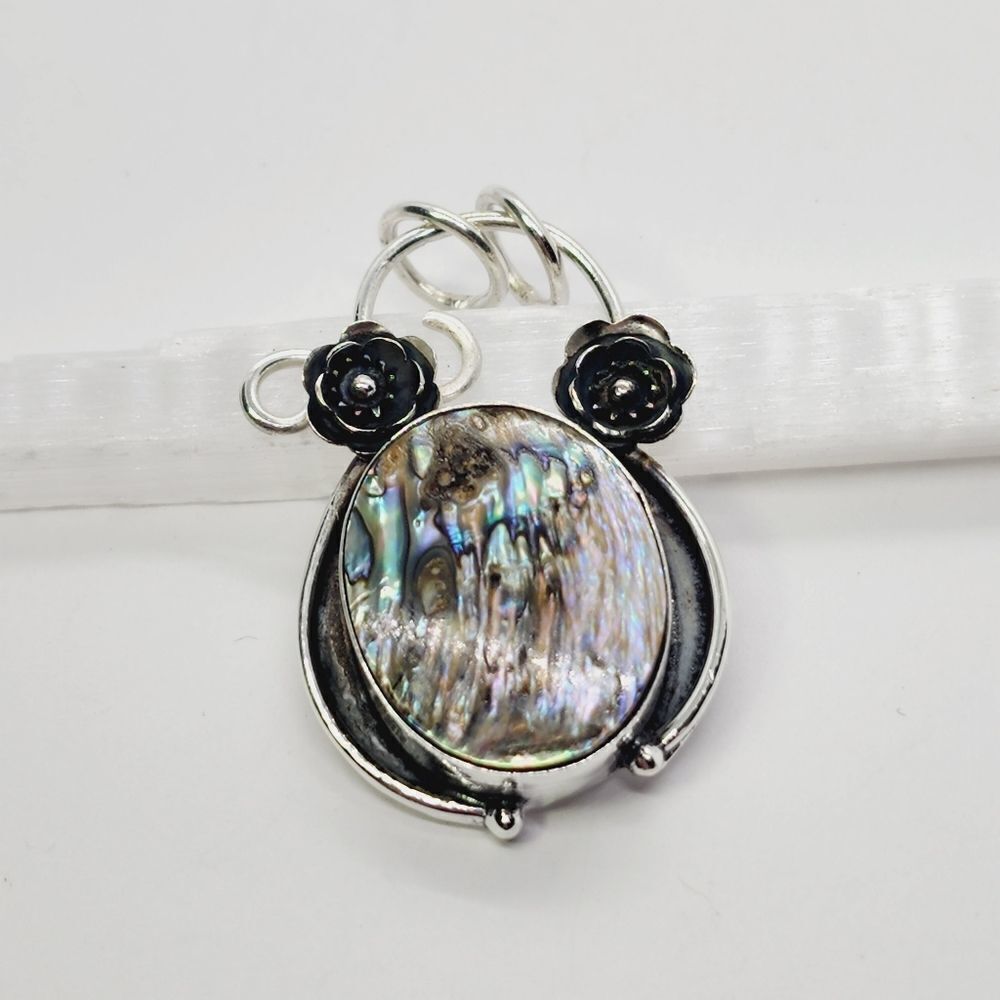 Abalone Shell Gemstone 925 Sterling Silver Pendant Jewelry 1.77"